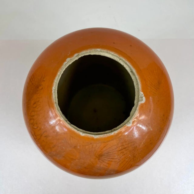 Metal Late 19th Century Large Chinese Porcelain Orange Vase For Sale - Image 7 of 8