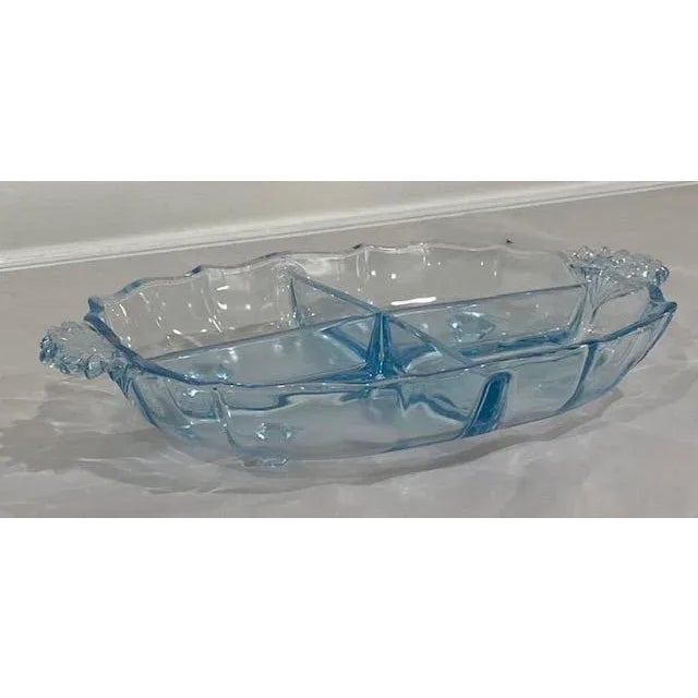 Blue 1930s Fostoria Blue Glass Relish Dish For Sale - Image 8 of 8