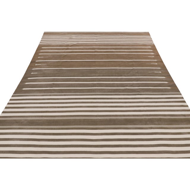 2010s Rug & Kilim’s Contemporary Dhurrie Rug in Brown and White Stripes For Sale - Image 5 of 7