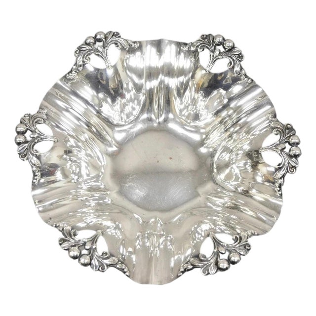 Vintage Victorian Silver Plated Handkerchief Candy Dish Fruit Bowl Berry Design For Sale