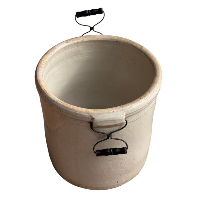 White Antique Buckeye Pottery Co. Macomb Stoneware Blue Ribbon 8-Gallon Crock For Sale - Image 8 of 8