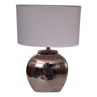 Vintage Table Lamp with Silver-Colored Ceramic Base and White Fabric Shade from Fischer & Honsel, 2010s For Sale