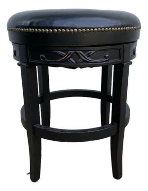 Ballard Designs Belleville 30” Leather Swivel Seat Barstool With Carved Wood Base in Black