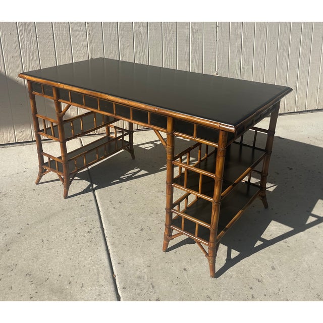 Chinoiserie Baker Furniture Desk or Writing Table With Bamboo Chinoiserie Fretwork For Sale - Image 3 of 14