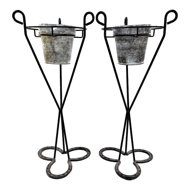 1950's Cowboy Lucky Horseshoe Plant Stands - Pair For Sale