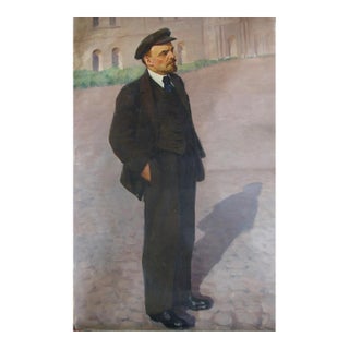 Lenin Portrait Painting, Antique Soviet Socialist Realism Art 200-130 For Sale