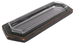 Stich Leather Pencil Holder with Crystal Tray, France, 1950s