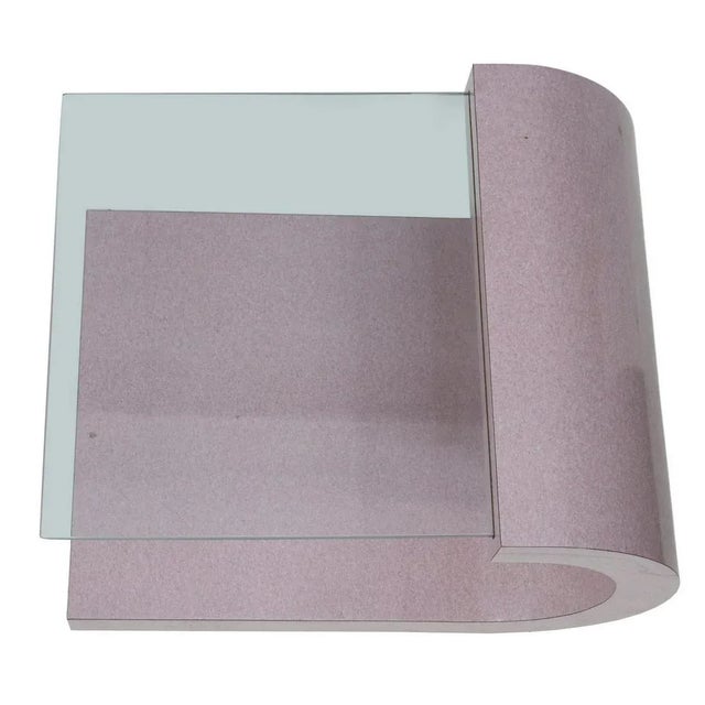 1980s Laminate & Glass Cantilever Side Table in the style of Karl Springer (1931-1991), c.1980s. This table features inset...