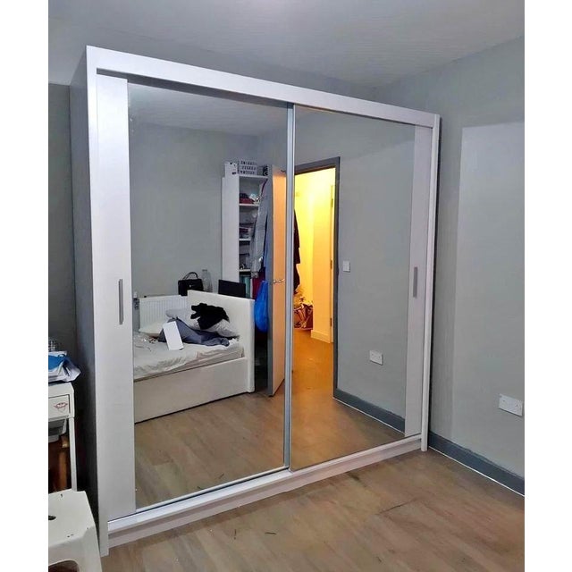 Wood Modern Sliding Door Wardrobe Armoire With Shelving & Drawers – 250 Cm For Sale - Image 7 of 14