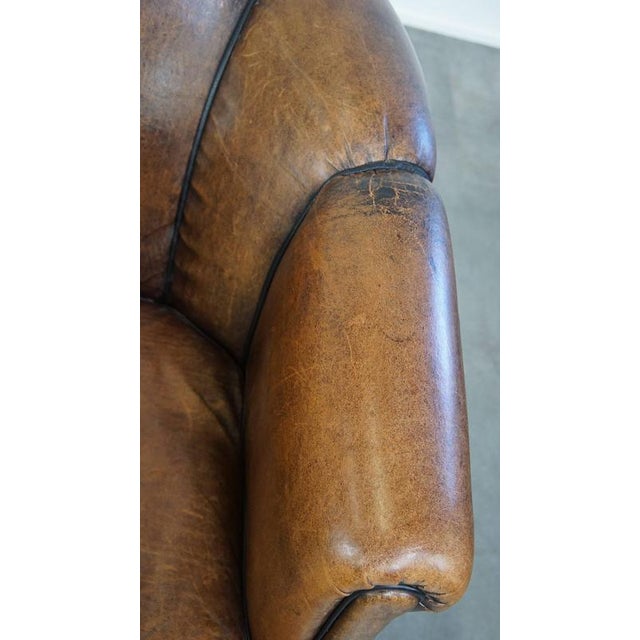 Brown Vintage Sheep Leather Club Chair For Sale - Image 8 of 13