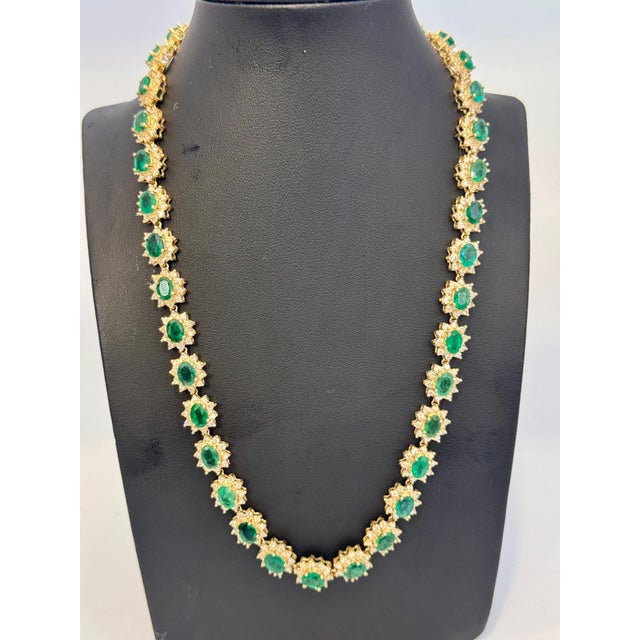 Approximately 35 Ct Oval Shape Natural Emerald and Approximately 20 Carats Diamond Necklace and Earring Bridal Suite,...