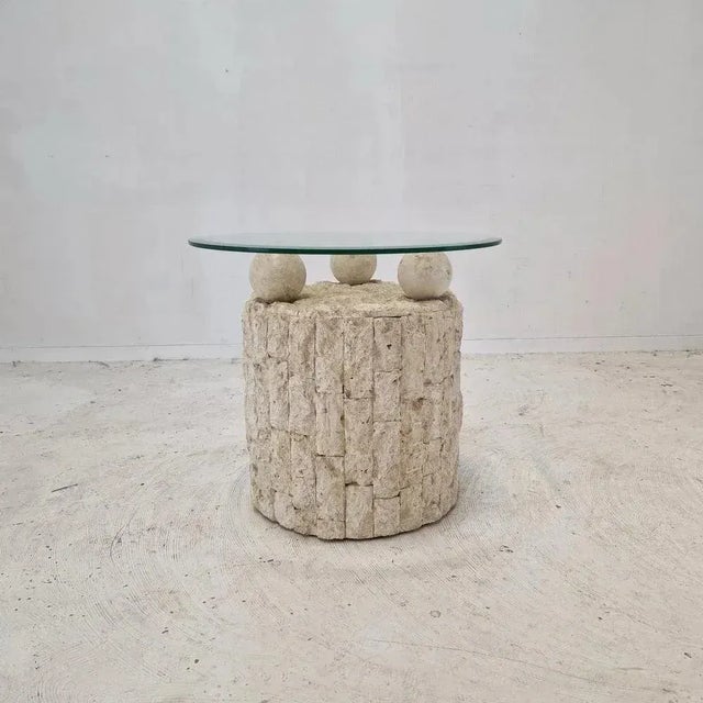 1980s Pair of Vintage, Postmodern Cylindrical Mactan Stone Side Tables For Sale - Image 6 of 6