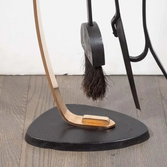 Mid-Century Modern Brutalist Flame Bronze & Black Enamel Firetool Set - Set of 4 For Sale - Image 12 of 13