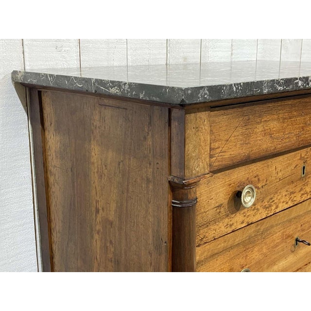 Wood Empire Chest of Drawers in Walnut with Grey St. Anne Marble Top, 19th Century For Sale - Image 7 of 17