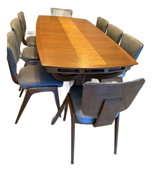 Vintage Solid Walnut Midcentury Dining Table With Eight Chairs