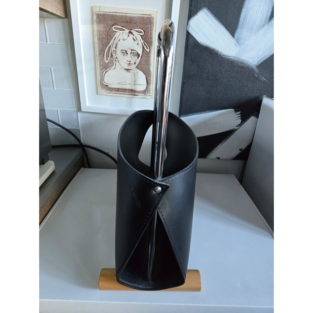 PostModern 1980's Arrben Italian Leather, Chrome & Wood Designer Magazine Holder For Sale - Image 9 of 13