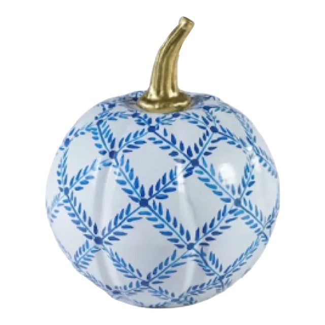 Blue Trellis Tole Pumpkin 12" For Sale
