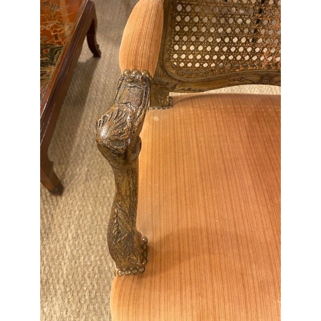 Early 20th Century Pair of Velvet Upholstered French Cane Back Armchairs For Sale - Image 5 of 10