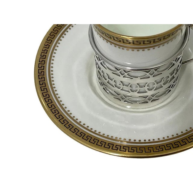 Coffee Cups and Saucers with Silver Cup Holders attributed to Walker & Hall for Wedgwood, 1919 For Sale - Image 9 of 12