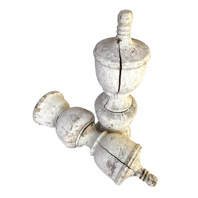 Antique White Pr. Antique Wood Architectural Balustrades For Sale - Image 8 of 9