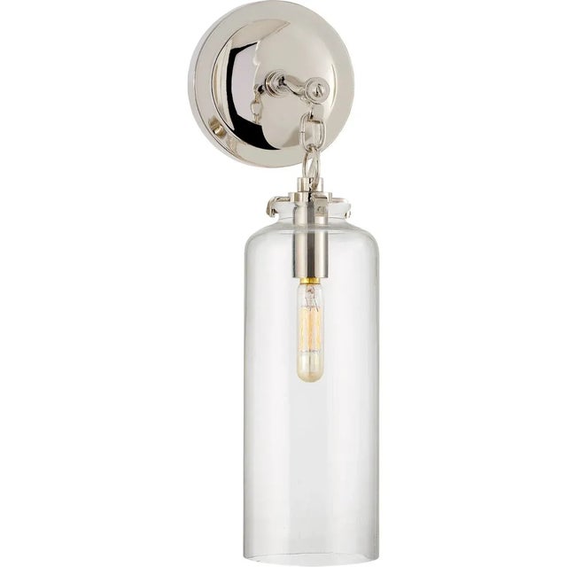 Transitional Thomas O'Brien for Visual Comfort Signature Katie Small Cylinder Sconce in Polished Nickel with Clear Glass For Sale - Image 3 of 4