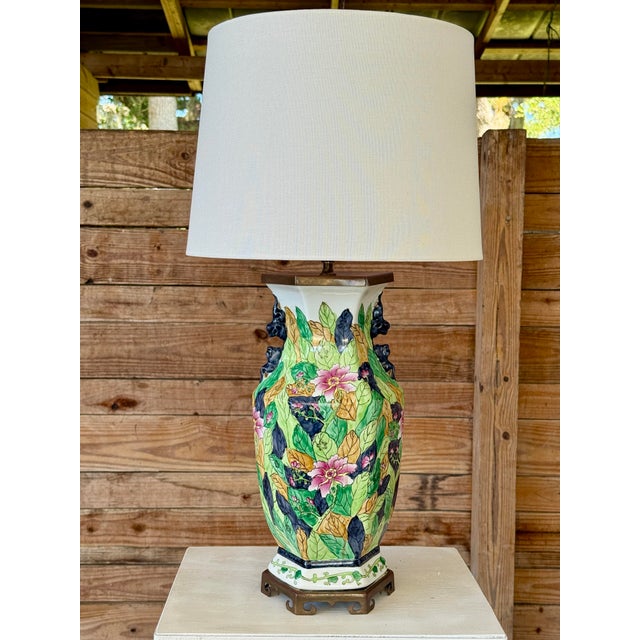 Mid-20th Century Hong Kong Porcelain Tobacco Leaf Table Lamp For Sale - Image 10 of 12