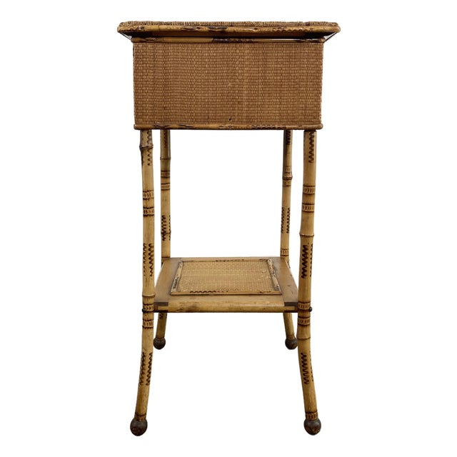 Antique Scorched Bamboo Sewing Table For Sale
