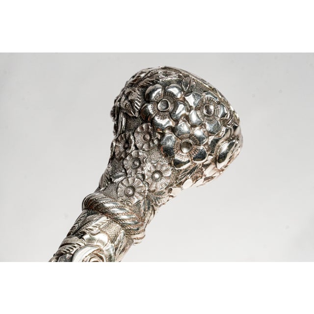 Amazing Antique Sterling Silver Repoussé Parasol Handle Floral Magnifying Glass Ornate Library Desk Home Decor For Sale - Image 9 of 12