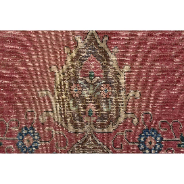 Tabriz Rug 9’5” X 12’11” Pink Wool Vintage Distressed Hand-Knotted Carpet For Sale - Image 9 of 15