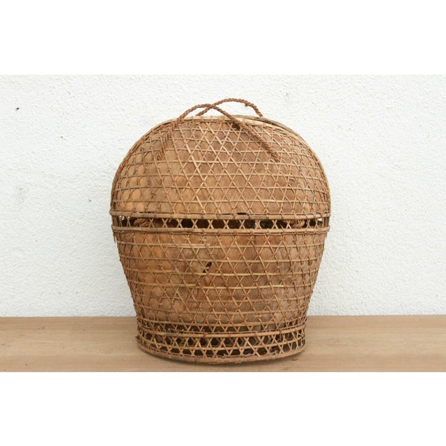 Wood Antique Handwoven Large Carrying Pouch Basket For Sale - Image 7 of 8