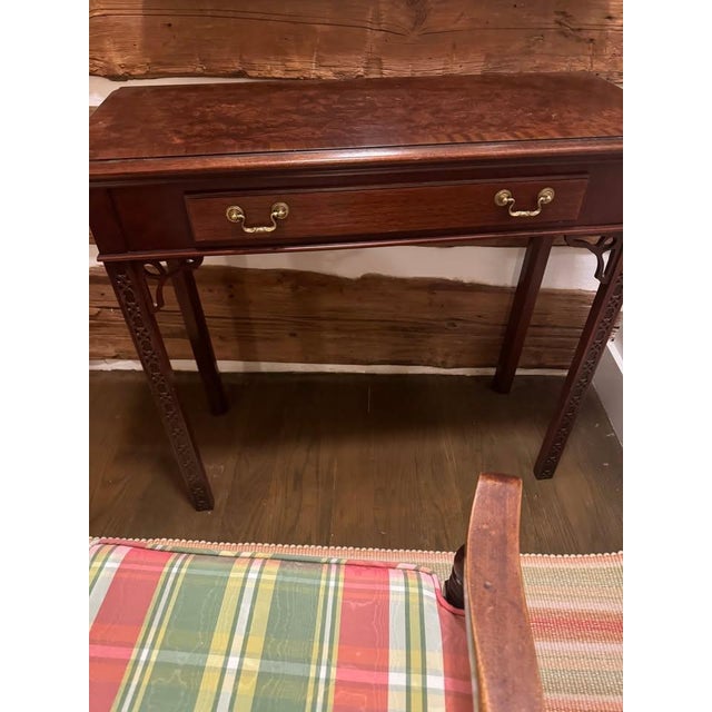 Brass 1960s Chippendale Walnut Burl Console Table With Banded Top For Sale - Image 8 of 10