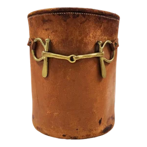 Mid-20th Century Modern Leather Cylindrical Paper Waste Bin/Basket With Lid by Luxury Brand Hermès Paris, France