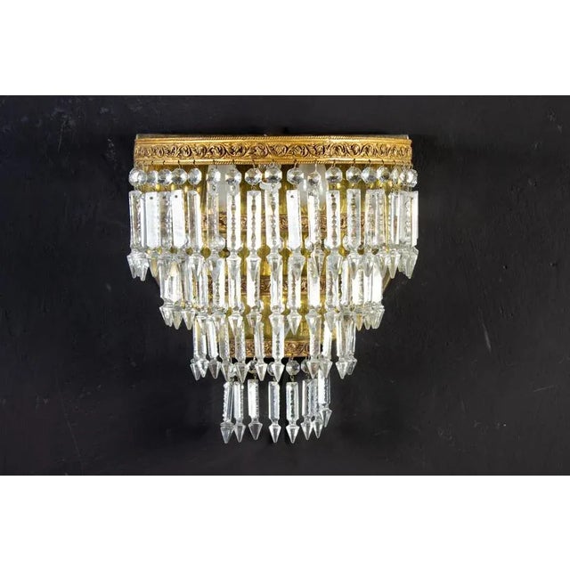 Ceramic Crystal and Brass Scones or Wall Lights Italy, 1940s, Set of 2 For Sale - Image 7 of 15