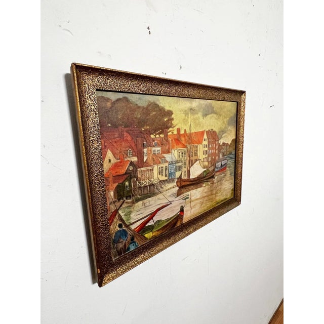 Orange Circa Early 20th Century Nico Jungmann Art Nouveau Style Painting of Dutch Boats For Sale - Image 8 of 9
