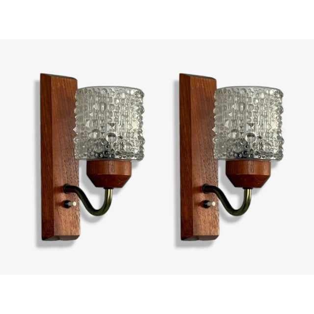 Danish Modern, Teak, Brass, Glass, Wall Lights, Denmark, 1960s For Sale - Image 4 of 8