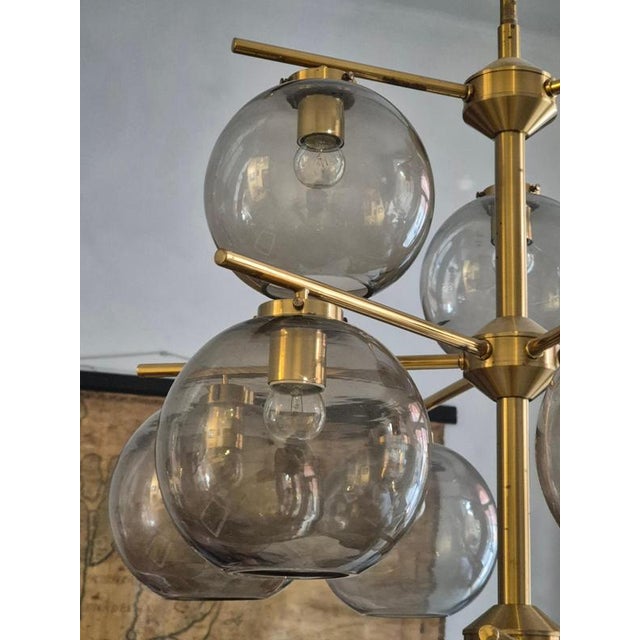 Scandinavian Modern Chandelier in Brass and Grey Glass by Holger Johansson, 1970s For Sale - Image 11 of 17