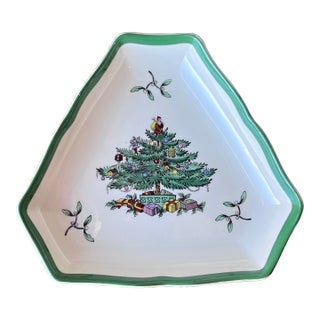1980s Spode Christmas Tree 5" Triangular Tray Made in England For Sale