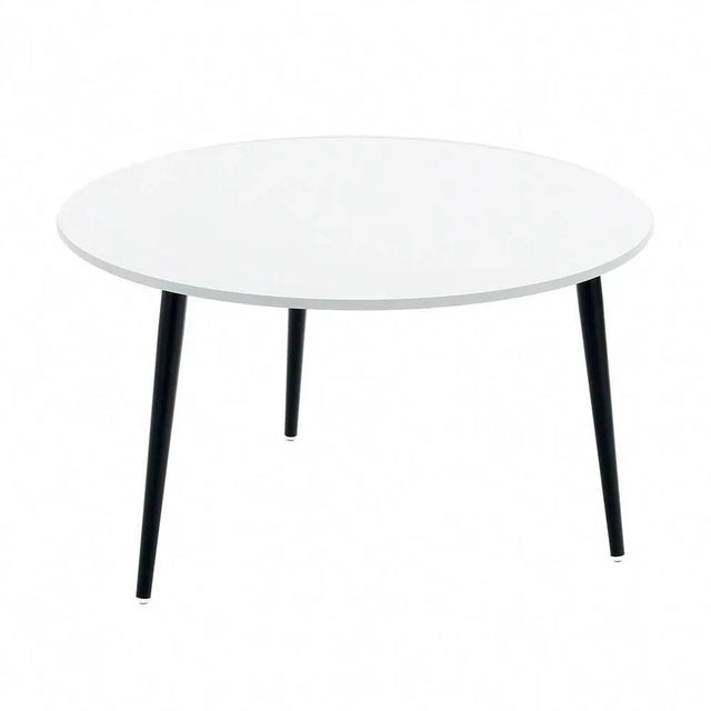 Small round soho coffee table by Coedition Studio Materials: Round coffee table, white lacquered top on MDF. 3 black...