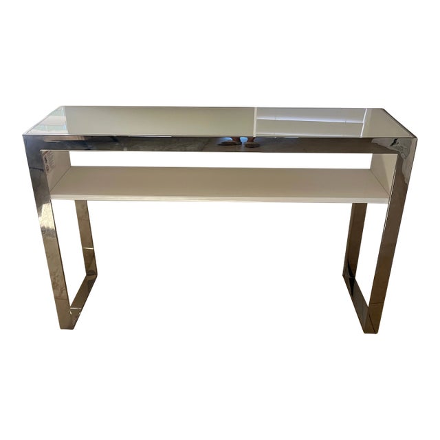 1980s Modern Polished Steel and White Glass Console For Sale