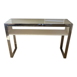 1980s Modern Polished Steel and White Glass Console