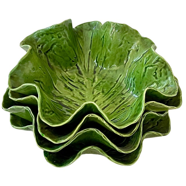 1950s 1950s Pat Young Handmade Green Leaf Pottery Bowls Dodie Thayer Style — Set of Four For Sale - Image 5 of 13