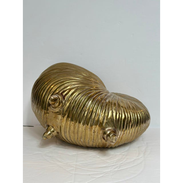 1980s Hollywood Regency Brass Nautilus Shell Footed Vessel For Sale - Image 9 of 9