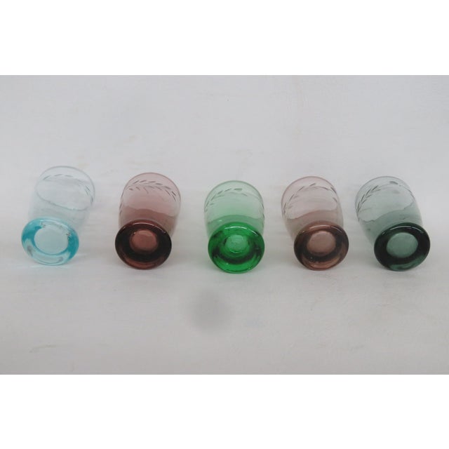Mid 20th Century Mid 20th Century Aperitif Cordial Glasses Set of 5 Colorful Sipping Liqueur Small Shot Cups For Sale - Image 5 of 9