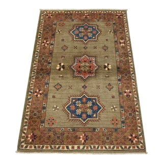 Kazak Rug 3’1” X 4’9” Gray Wool Tribal Hand-Knotted Oriental Carpet For Sale