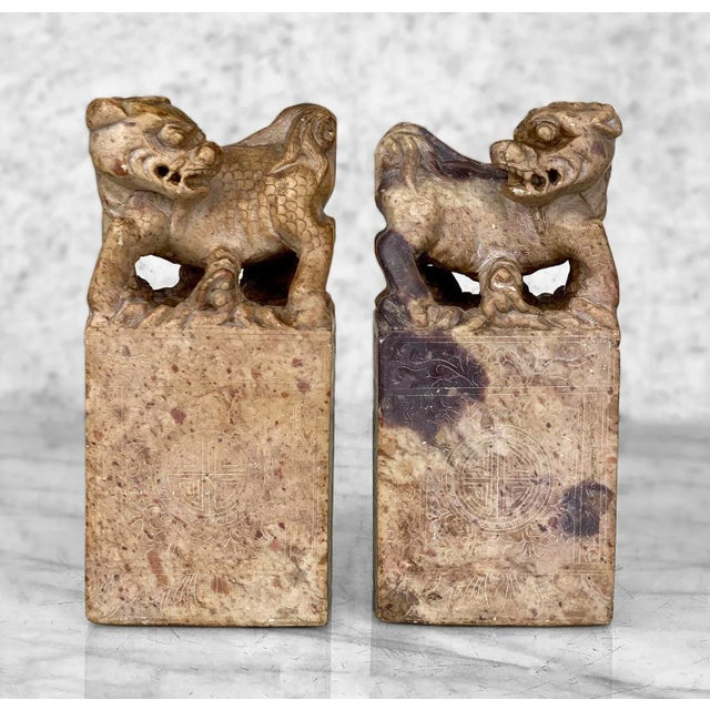 Antique Chinese Soapstone Carved Foo Dog Library Bookends a Pair Chairish