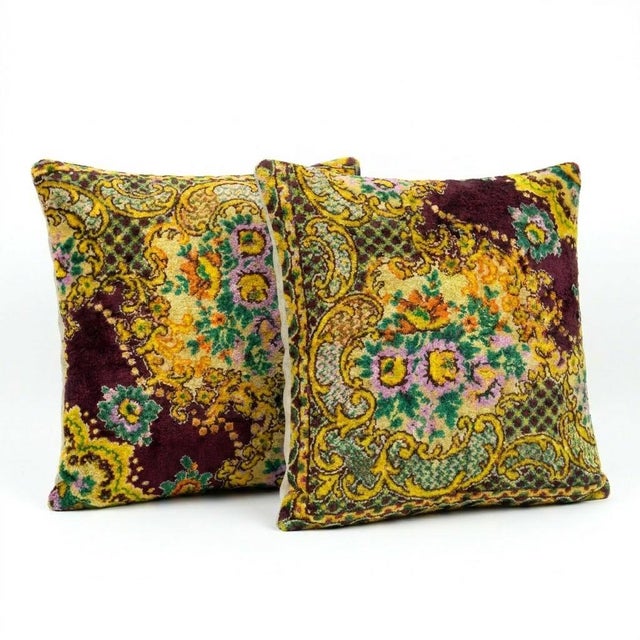 Mid-Century Modern Vintage Turkish Velvet Pillow Cover 20'' X 20'' - Set of Two For Sale - Image 3 of 5