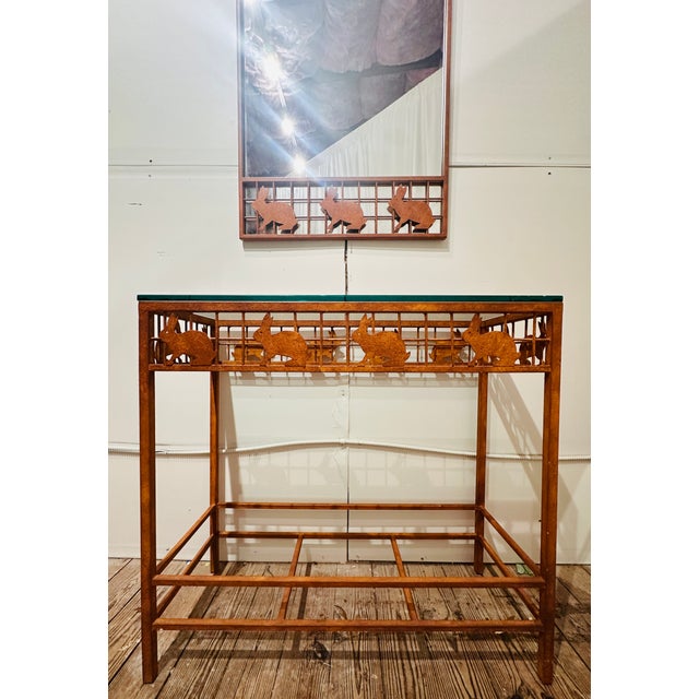 Contemporary Late 20th Century Wrought Iron & Glass Console Table and Matching Mirror Set For Sale - Image 3 of 4