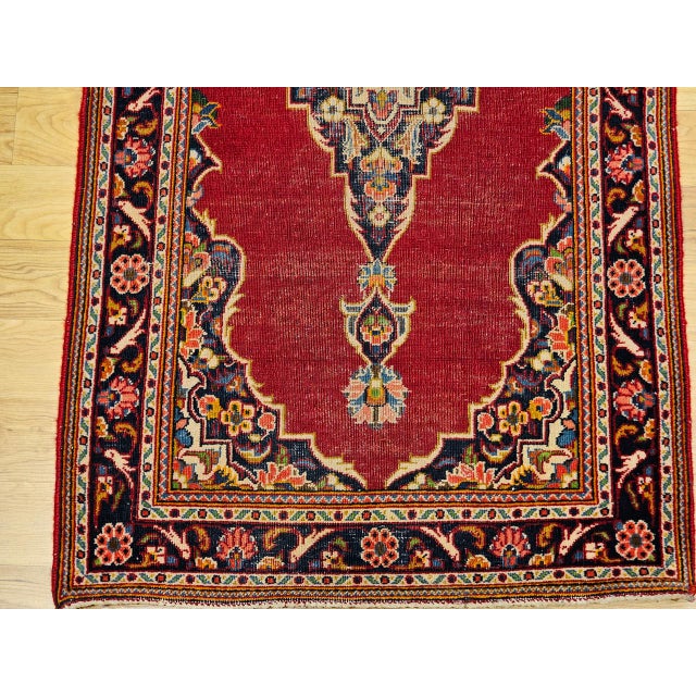 1900 - 1909 Vintage Persian Kashan Rug, Hand-Knotted Wool, Medallion Floral Pattern, Red & Navy, 3x5 For Sale - Image 5 of 9