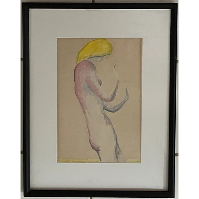 1950s Konrad Cramer (German / American 1888 - 1963) Blonde Nude Watercolor Painting on Paper For Sale - Image 5 of 10