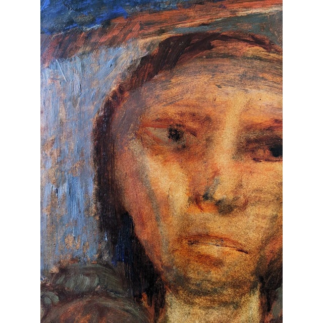 Paint Mid-Century Modern "Portrait in Sepia" Swedish Figure Portrait Oil Painting, Framed For Sale - Image 7 of 11